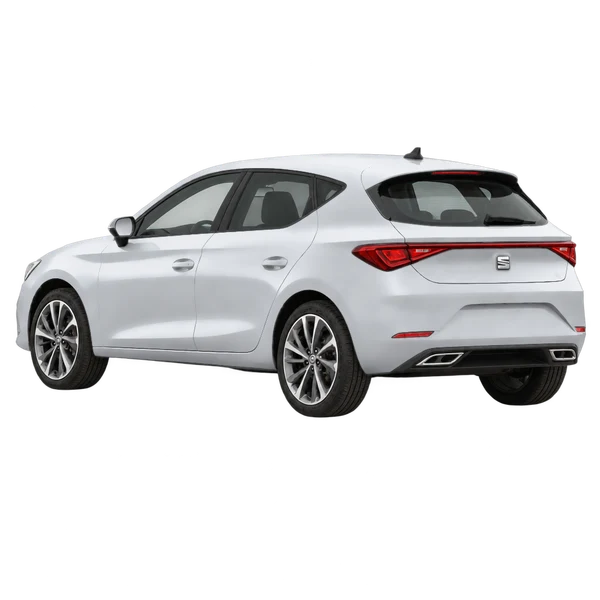 2022 SEAT Leon in Silber, Ansicht: Dreiviertelansicht von hinten (nach links gerichtet)