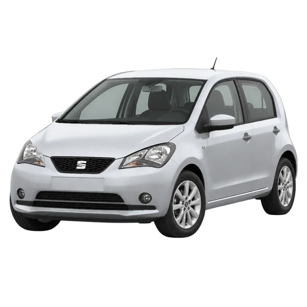 2018 SEAT MII in Silber, Ansicht: Dreiviertelansicht vorne (nach links gerichtet)