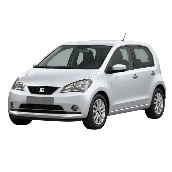2019 SEAT MII in Silber, Ansicht: Dreiviertelansicht vorne (nach links gerichtet)
