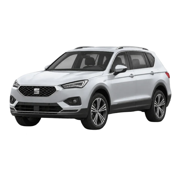 2019 SEAT Tarraco in Silber, Ansicht: Dreiviertelansicht vorne (nach links gerichtet)