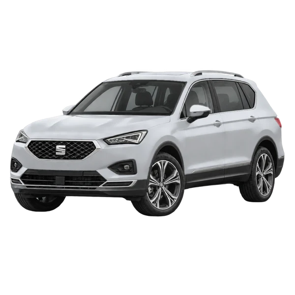 2022 SEAT Tarraco in Silber, Ansicht: Dreiviertelansicht vorne (nach links gerichtet)