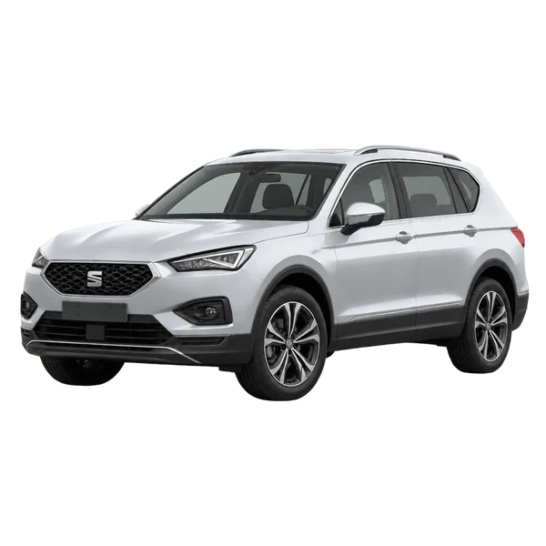 2023 SEAT Tarraco in Silber, Ansicht: Dreiviertelansicht vorne (nach links gerichtet)