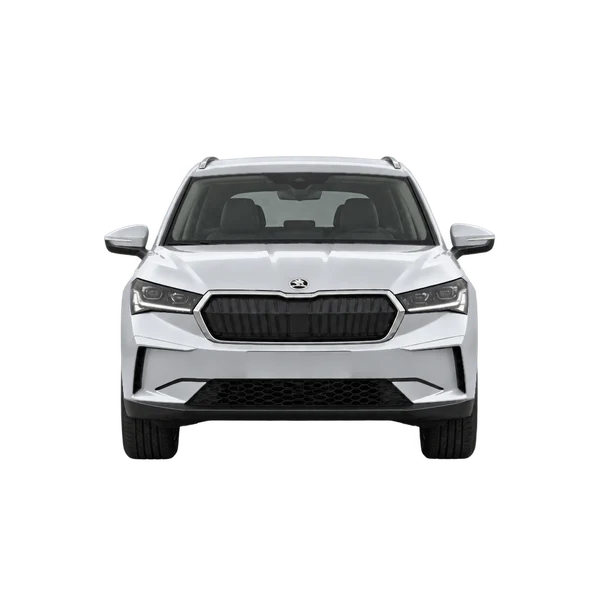 Skoda Enyaq 2022 باللون فضي، منظر أمامي
