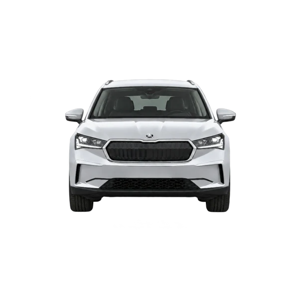 Skoda Enyaq 2024 باللون فضي، منظر أمامي