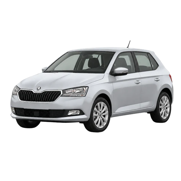 2021 Skoda Fabia in Silber, Ansicht: Dreiviertelansicht vorne (nach links gerichtet)