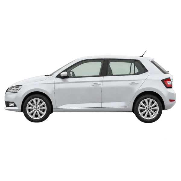 Skoda Fabia 2021 en plateado, vista lateral (mirando a la izquierda)