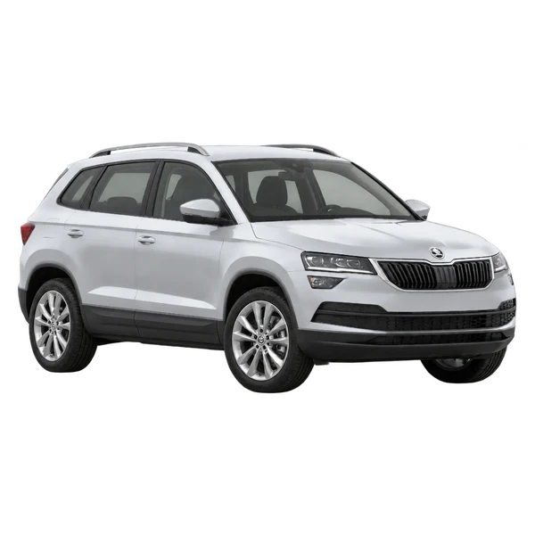 2021 Skoda Karoq in Silber, Ansicht: Dreiviertelansicht vorne (nach links gerichtet)