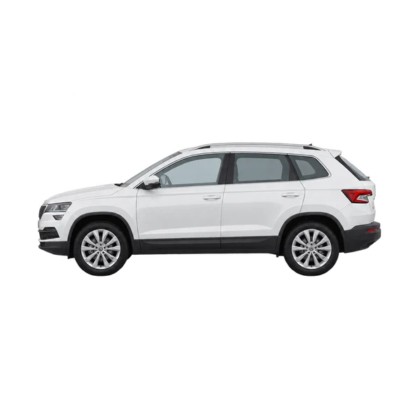 2021 Skoda Karoq in weiß, Ansicht: Seite (nach links gerichtet)