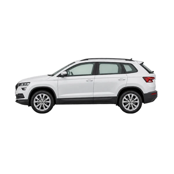 2024 Skoda Karoq in weiß, Ansicht: Seite (nach links gerichtet)