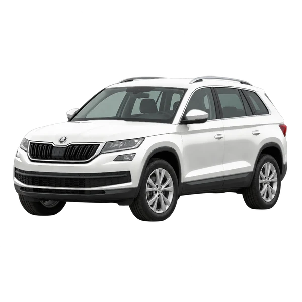 Skoda Kodiaq 2021 en blanco, vista frontal tres cuartos (hacia la izquierda)