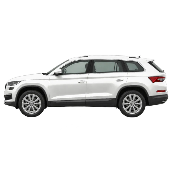 2025 Skoda Kodiaq in weiß, Ansicht: Seite (nach links gerichtet)