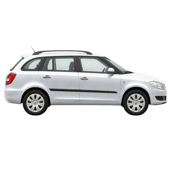 Skoda Praktik 2014 باللون فضي، منظر منظر جانبي (باتجاه اليمين)