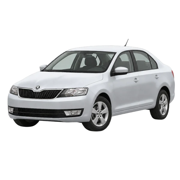 シルバーの2014 Skoda Rapid（フロントスリークォーター(左向き)ビュー）