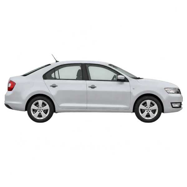 シルバーの2014 Skoda Rapid（側面（右向き）ビュー）