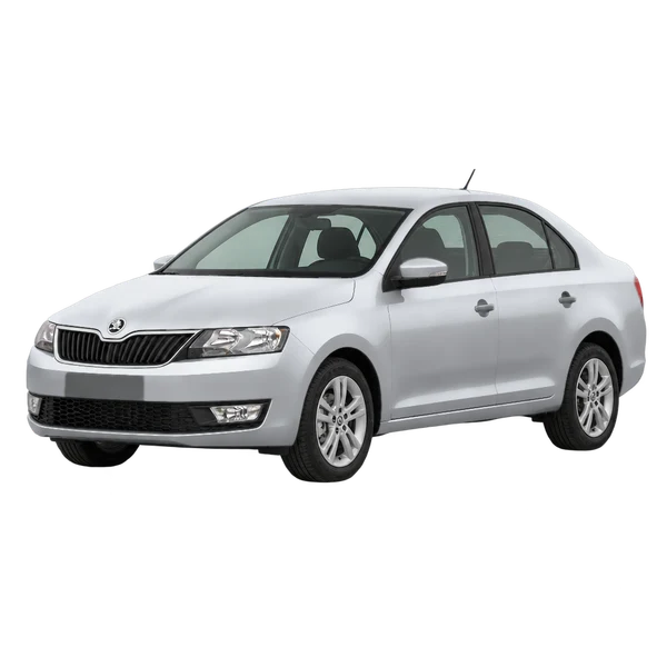シルバーの2015 Skoda Rapid（フロントスリークォーター(左向き)ビュー）