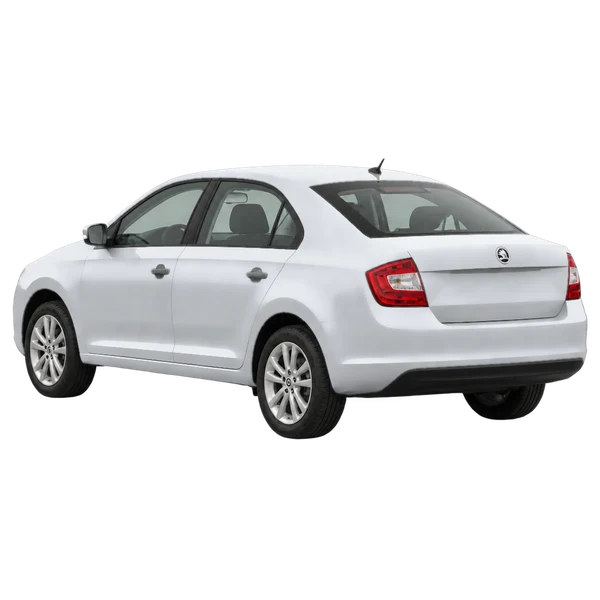 2016 Skoda Rapid in Silber, Ansicht: Dreiviertelansicht von hinten (nach links gerichtet)