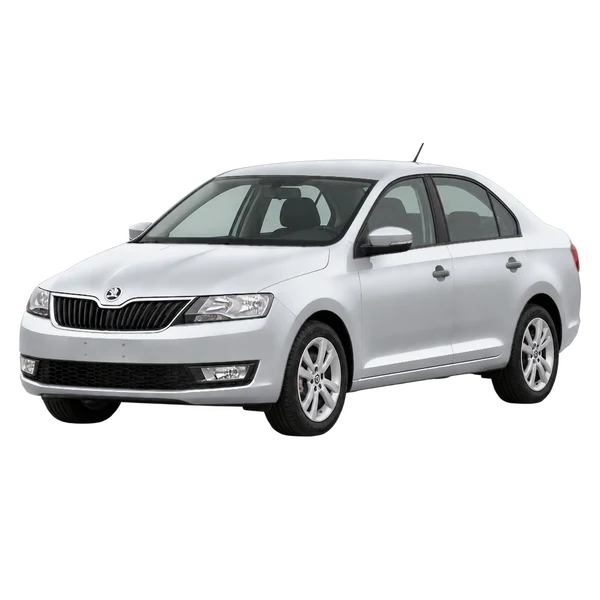 シルバーの2018 Skoda Rapid（フロントスリークォーター(左向き)ビュー）