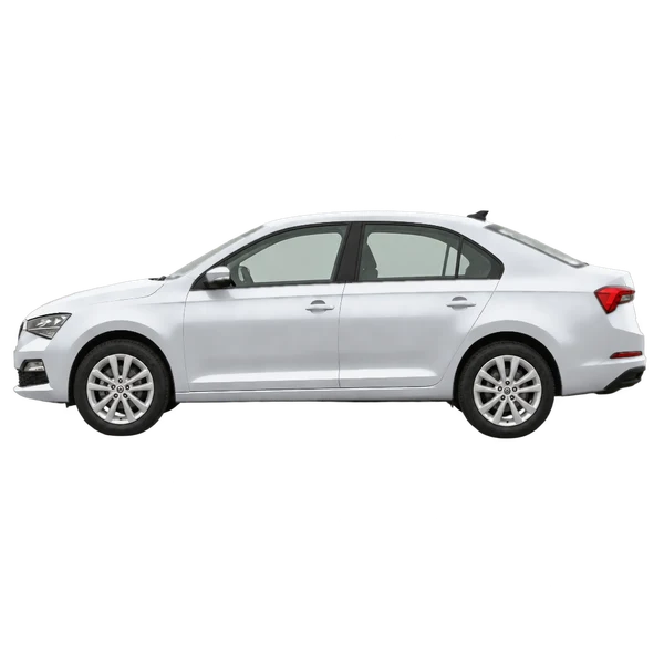silver 2021 Skoda Rapid side (facing left) view