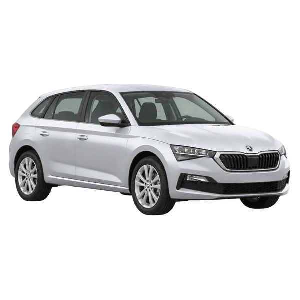 Skoda Scala 2020 en plateado, vista frontal tres cuartos (hacia la izquierda)