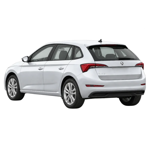 2021 Skoda Scala in Silber, Ansicht: Dreiviertelansicht von hinten (nach links gerichtet)