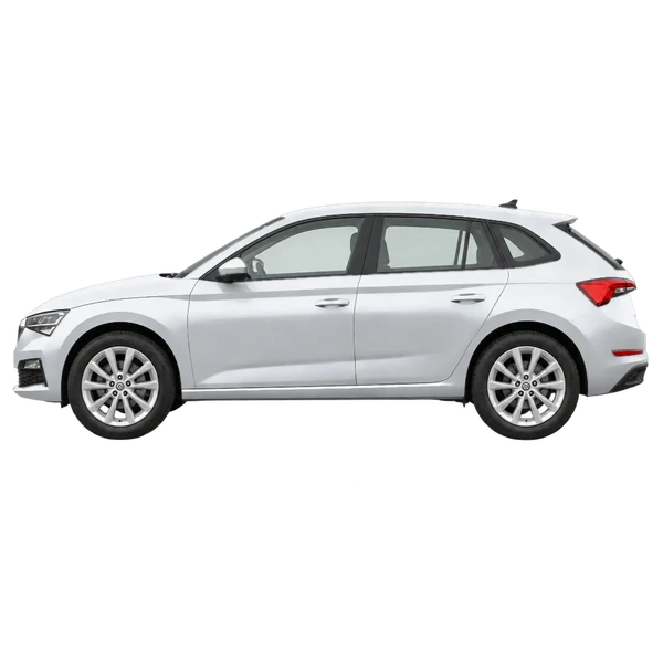 silver 2026 Skoda Scala side (facing left) view