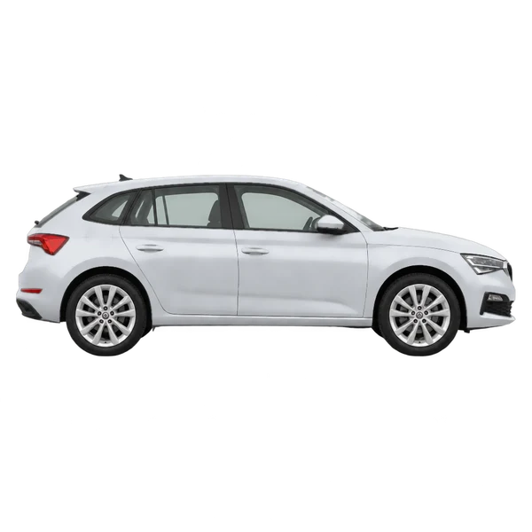Skoda Scala 2026 en plateado, vista lateral (hacia la derecha)