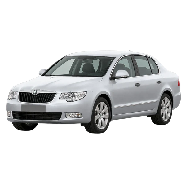 シルバーの2010 Skoda Superb（フロントスリークォーター(左向き)ビュー）