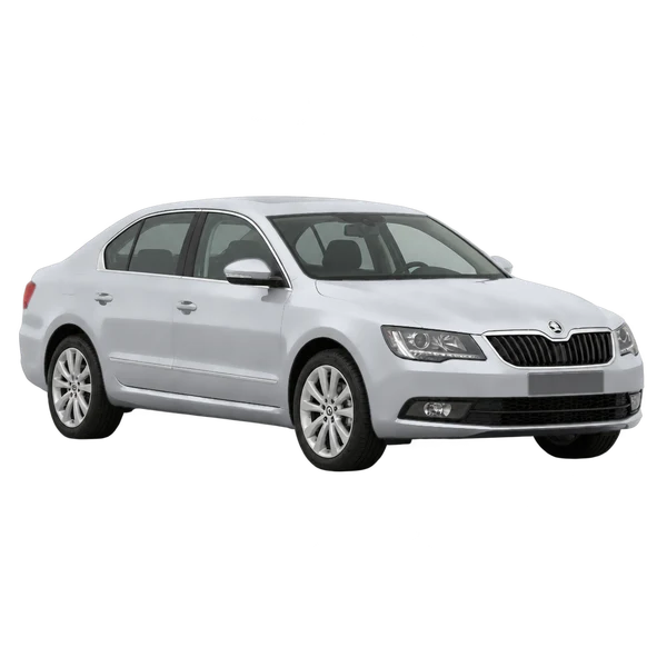 2014 Skoda Superb in Silber, Ansicht: Dreiviertelansicht vorne (nach links gerichtet)