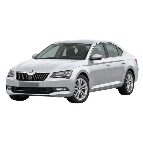 2015 Skoda Superb in Silber, Ansicht: Dreiviertelansicht vorne (nach links gerichtet)
