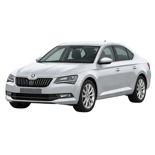 Skoda Superb 2016 prata, vista dianteira em três quartos (voltada para a esquerda)