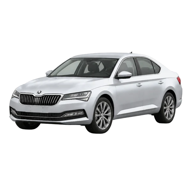 シルバーの2022 Skoda Superb（フロントスリークォーター(左向き)ビュー）