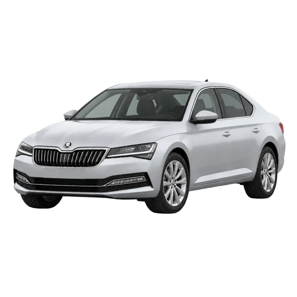 シルバーの2023 Skoda Superb（フロントスリークォーター(左向き)ビュー）