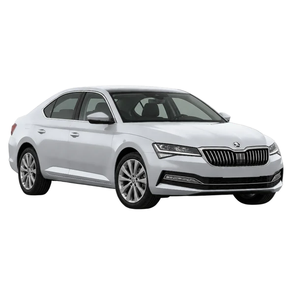 シルバーの2024 Skoda Superb（フロントスリークォーター(左向き)ビュー）
