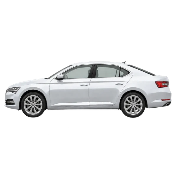 Skoda Superb 2024 prata, vista lateral (voltada para a esquerda)