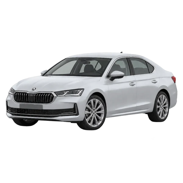 2025 Skoda Superb in Silber, Ansicht: Dreiviertelansicht vorne (nach links gerichtet)