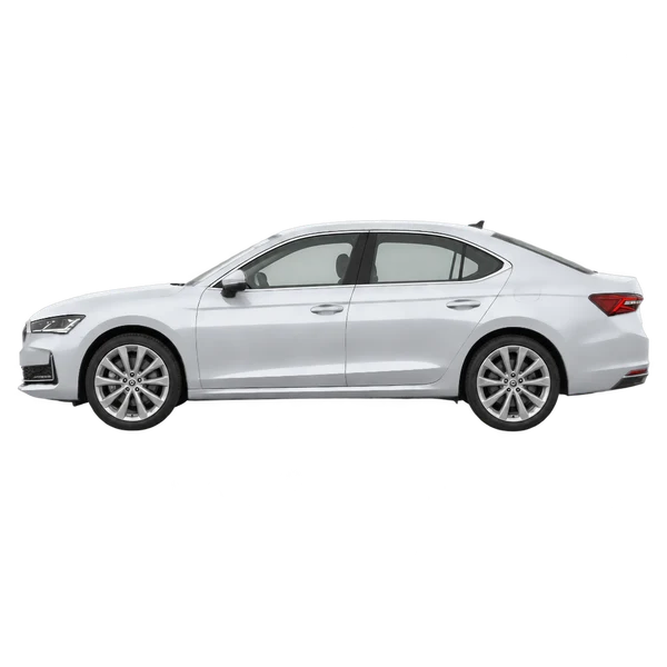 Skoda Superb 2025 prata, vista lateral (voltada para a esquerda)