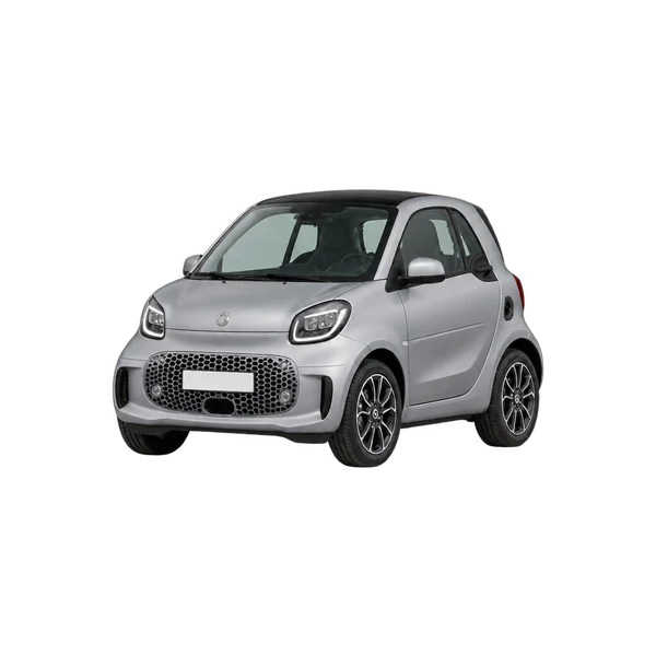Smart EQ Fortwo 2025 باللون فضي، منظر منظر أمامي بزاوية ثلاثة أرباع (متجه لليسار)