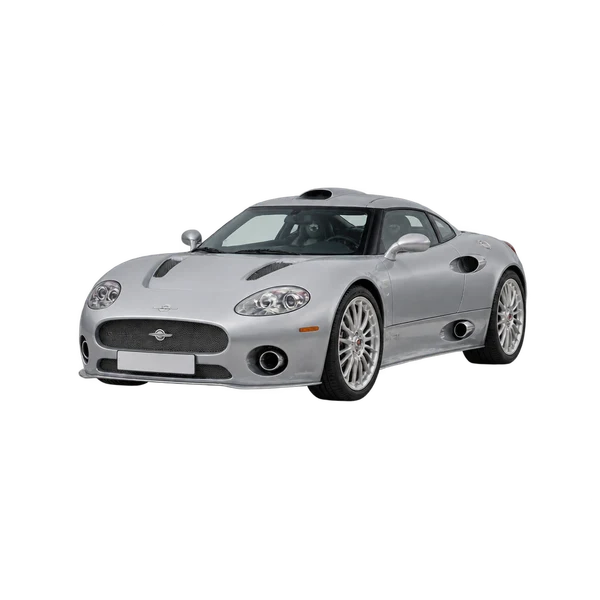 Spyker C12 2025 باللون فضي، منظر منظر أمامي بزاوية ثلاثة أرباع (متجه لليسار)