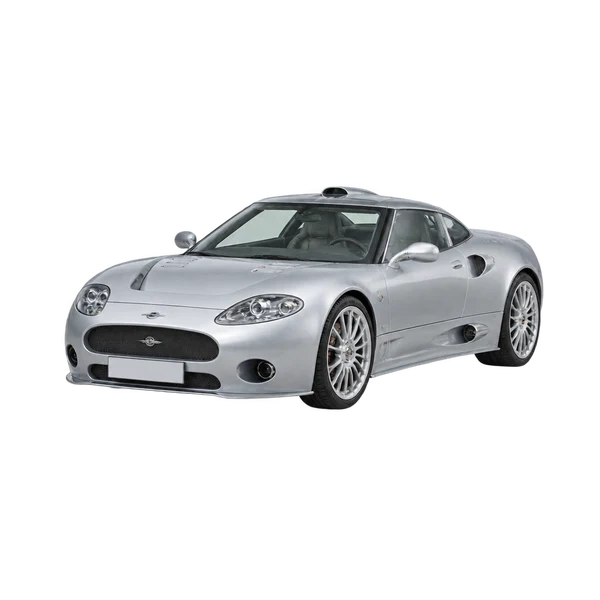 Spyker C8 2025 باللون فضي، منظر منظر أمامي بزاوية ثلاثة أرباع (متجه لليسار)