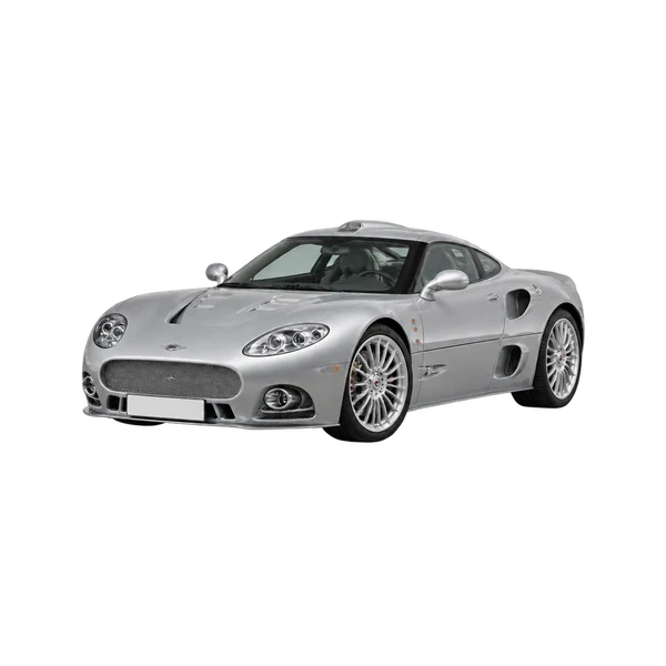 Spyker D8/D12 2025 باللون فضي، منظر منظر أمامي بزاوية ثلاثة أرباع (متجه لليسار)