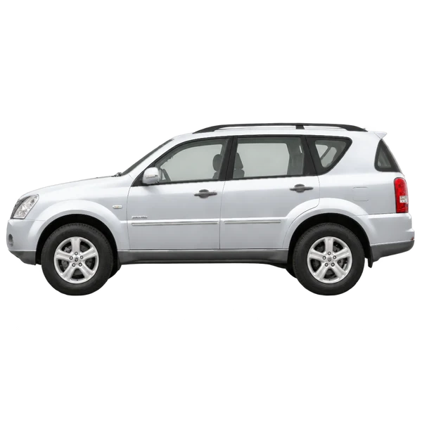 SsangYong Rexton 2009 باللون فضي، منظر جانبي (متجه إلى اليسار)