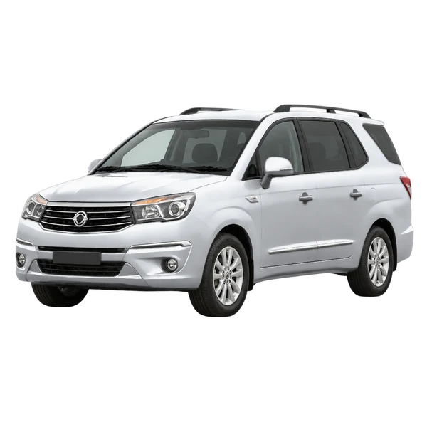 SsangYong Rodius 2016 prata, vista dianteira em três quartos (voltada para a esquerda)