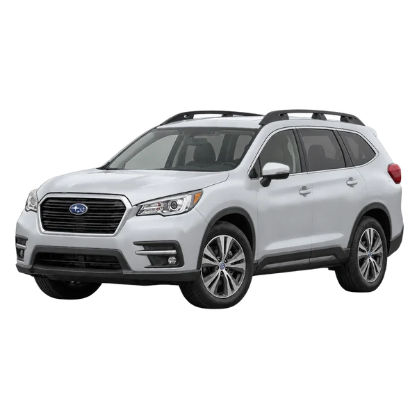 Subaru Ascent 2026 prata, vista dianteira em três quartos (voltada para a esquerda)