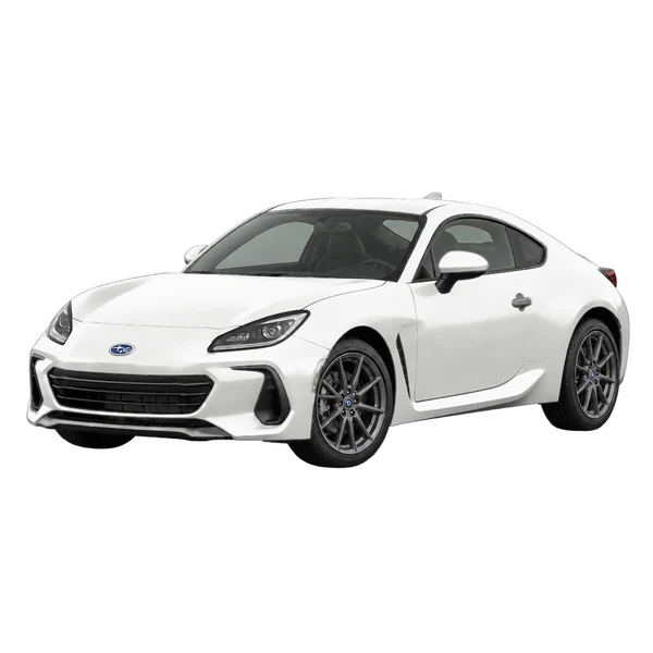 Subaru BRZ 2023 باللون أبيض، منظر منظر أمامي بزاوية ثلاثة أرباع (متجه لليسار)