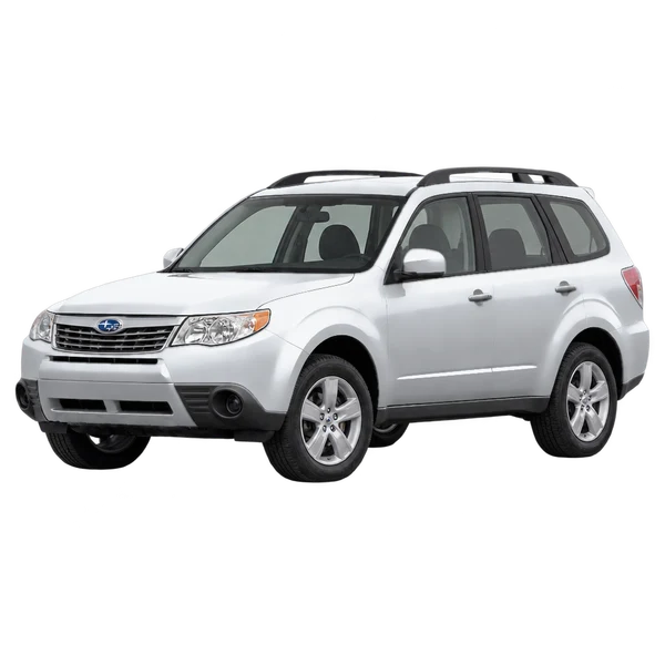 シルバーの2010 Subaru Forester(フロントスリークォーター(左向き)ビュー)