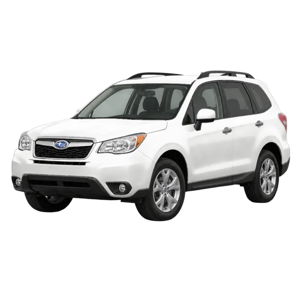 Subaru Forester 2016 باللون أبيض، منظر منظر أمامي بزاوية ثلاثة أرباع (متجه لليسار)