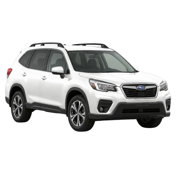 Subaru Forester 2020 باللون أبيض، منظر منظر أمامي بزاوية ثلاثة أرباع (متجه لليسار)