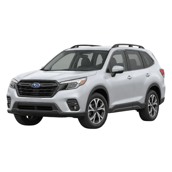 Subaru Forester 2027 باللون فضي، منظر منظر أمامي بزاوية ثلاثة أرباع (متجه لليسار)
