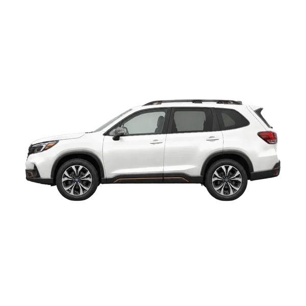 Subaru Forester 2027 باللون أبيض، منظر جانبي (متجه إلى اليسار)