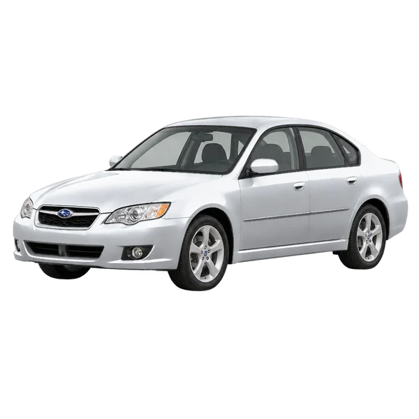 Subaru Legacy 2008 prata, vista dianteira em três quartos (voltada para a esquerda)